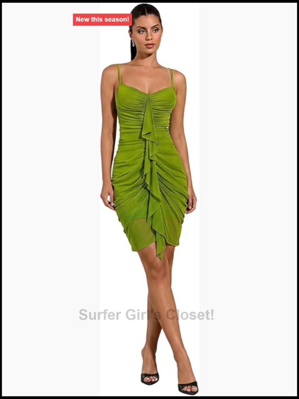 Floerns Women's Elegant Mesh Ruffle Short Dress Spaghetti Strap Backless Ruched
